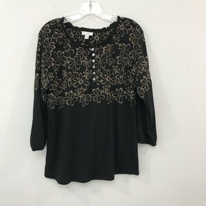 J. Jill Tan Embellished 3/4 Sleeve Blouse